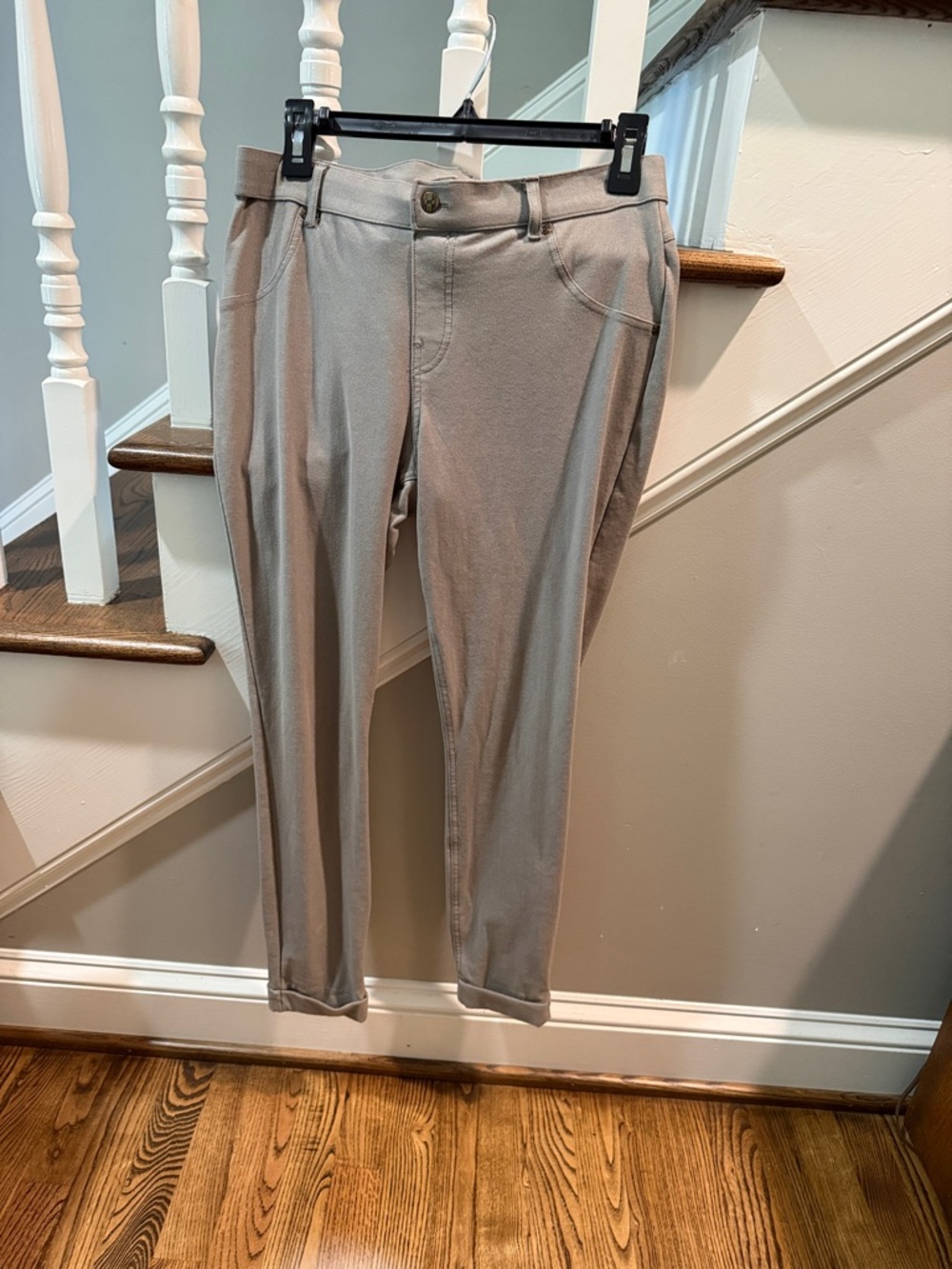 HUE Women’s Slim Stretch Dress Pants — smokey gray/taupe